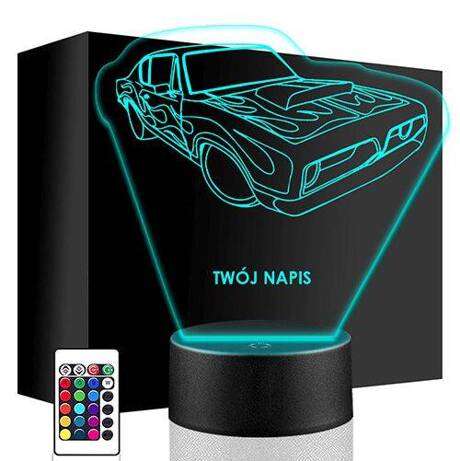 LAMPKA NOCNA LED DODGE AUTO AUTKO 3D + PILOT prezent URODZINY statuetka