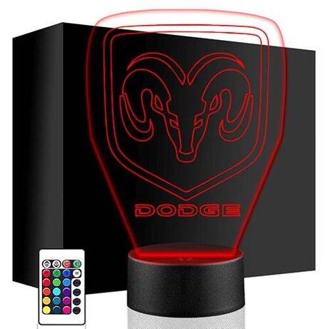 LAMPKA NOCNA LED DODGE LOGO 3D + PILOT prezent URODZINY statuetka