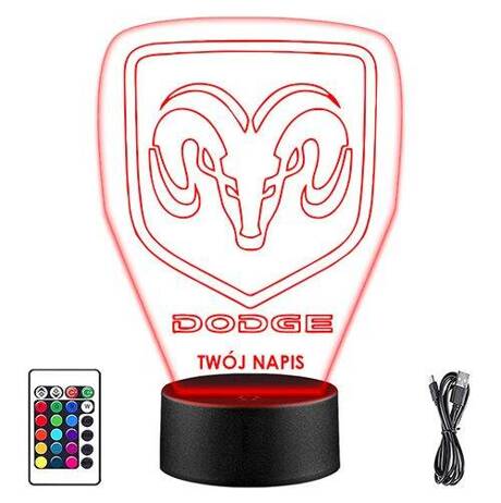 LAMPKA NOCNA LED DODGE LOGO 3D + PILOT prezent URODZINY statuetka