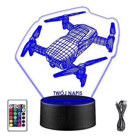 LAMPKA NOCNA LED DRON DRONY 3D + PILOT prezent URODZINY statuetka