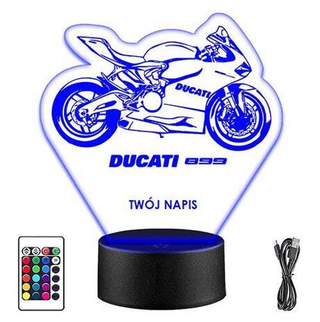 LAMPKA NOCNA LED DUCATI 899 MOTOR 3D + PILOT prezent URODZINY statuetka