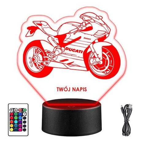 LAMPKA NOCNA LED DUCATI MOTOR 3D + PILOT prezent URODZINY statuetka