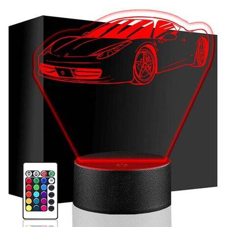 LAMPKA NOCNA LED FERRARI AUTO AUTKO 3D + PILOT prezent URODZINY statuetka