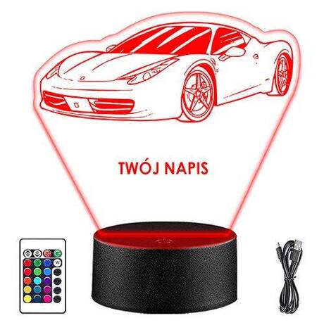 LAMPKA NOCNA LED FERRARI AUTO AUTKO 3D + PILOT prezent URODZINY statuetka