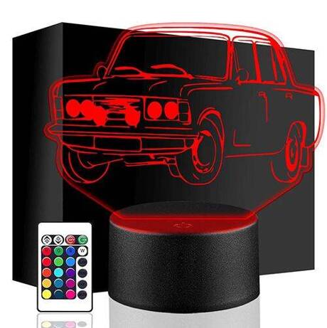 LAMPKA NOCNA LED FIAT125 AUTO AUTKO 3D + PILOT prezent URODZINY statuetka