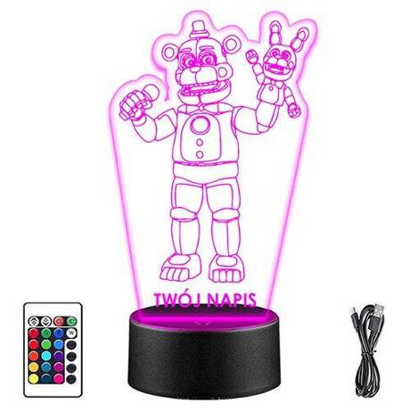 LAMPKA NOCNA LED FNAF BONBON GRA 3D + PILOT prezent URODZINY statuetka