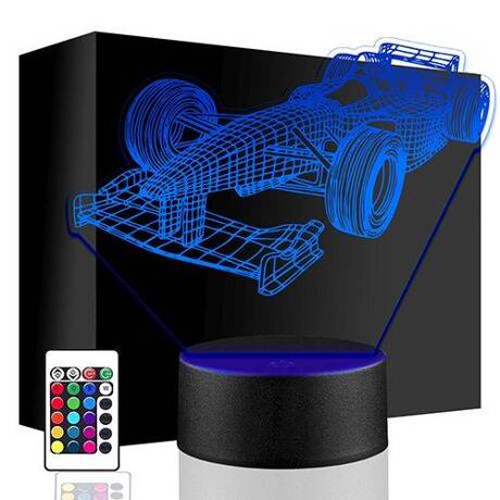 LAMPKA NOCNA LED FORMUŁA 1 AUTO 3D + PILOT prezent URODZINY statuetka