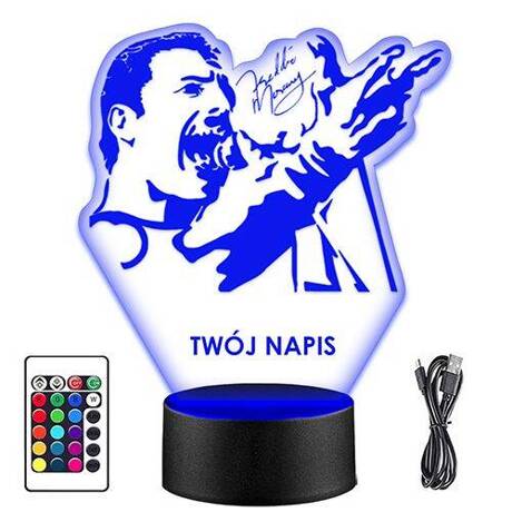 LAMPKA NOCNA LED FREDDIE MERCURY 3D + PILOT prezent URODZINY statuetka