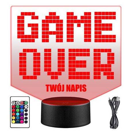 LAMPKA NOCNA LED GAME OVER GRA 3D + PILOT prezent URODZINY statuetka