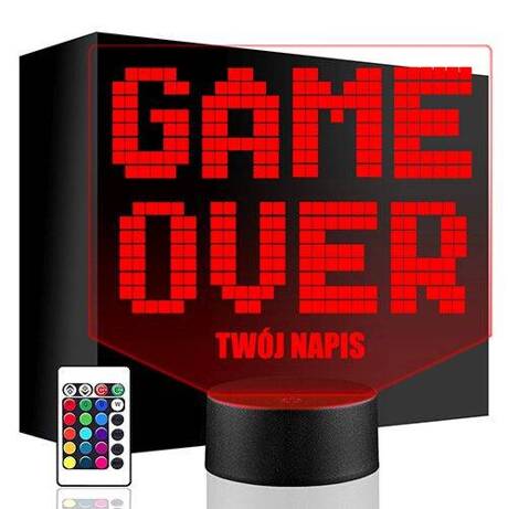 LAMPKA NOCNA LED GAME OVER GRA 3D + PILOT prezent URODZINY statuetka