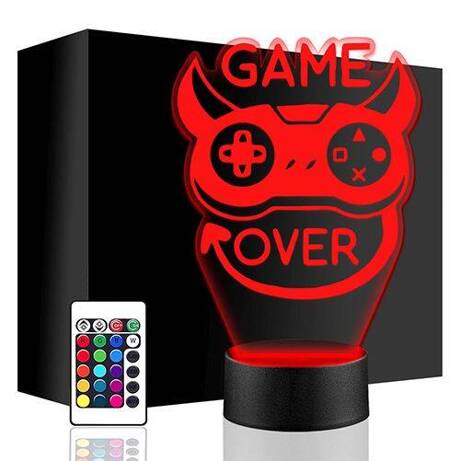 LAMPKA NOCNA LED GAME OVER KONSOLA 3D + PILOT prezent URODZINY statuetka