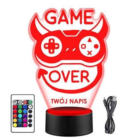 LAMPKA NOCNA LED GAME OVER KONSOLA 3D + PILOT prezent URODZINY statuetka