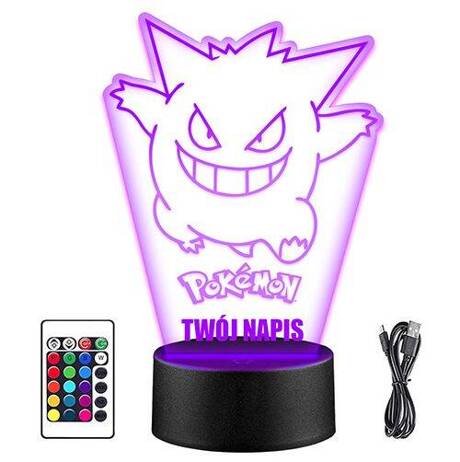 LAMPKA NOCNA LED GENGAR POKEMON 3D + PILOT prezent URODZINY statuetka