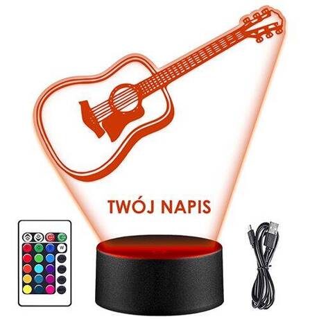 LAMPKA NOCNA LED GITARA INSTRUMENT 3D + PILOT prezent URODZINY statuetka