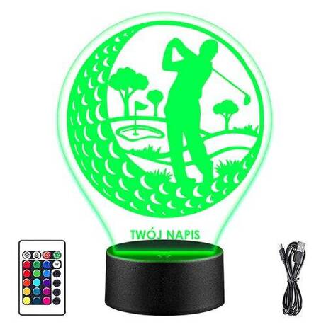 LAMPKA NOCNA LED GOLF GOLFISTA 3D + PILOT prezent URODZINY statuetka