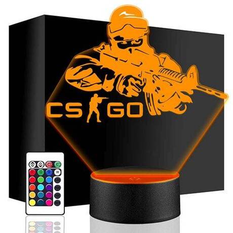 LAMPKA NOCNA LED GRACZ CS GO STRIKE 3D + PILOT prezent URODZINY statuetka