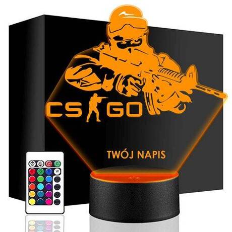 LAMPKA NOCNA LED GRACZ CS GO STRIKE 3D + PILOT prezent URODZINY statuetka