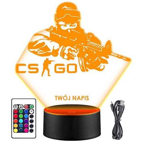 LAMPKA NOCNA LED GRACZ CS GO STRIKE 3D + PILOT prezent URODZINY statuetka