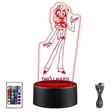 LAMPKA NOCNA LED HAZBIN HOTEL CHARLIE 3D + PILOT prezent URODZINY statuetka