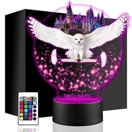 LAMPKA NOCNA LED HEDWIGA HARRY POTTER 3D + PILOT prezent URODZINY statuetka