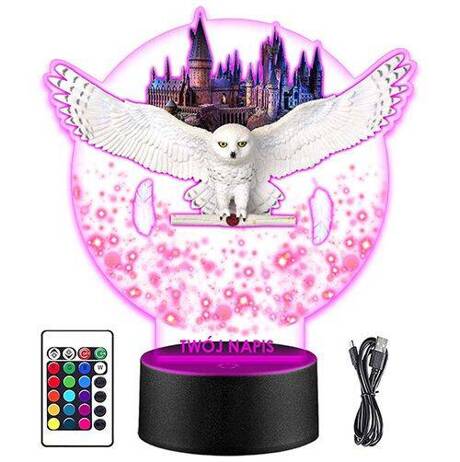 LAMPKA NOCNA LED HEDWIGA HARRY POTTER 3D + PILOT prezent URODZINY statuetka