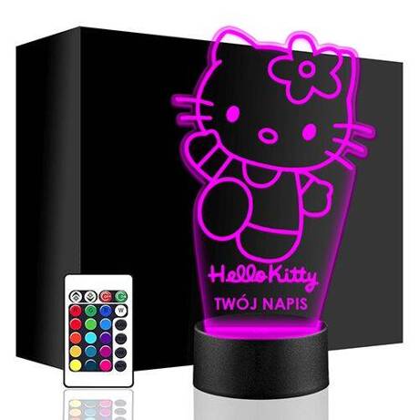 LAMPKA NOCNA LED HELLO KITTY KOTEK 3D + PILOT prezent URODZINY statuetka