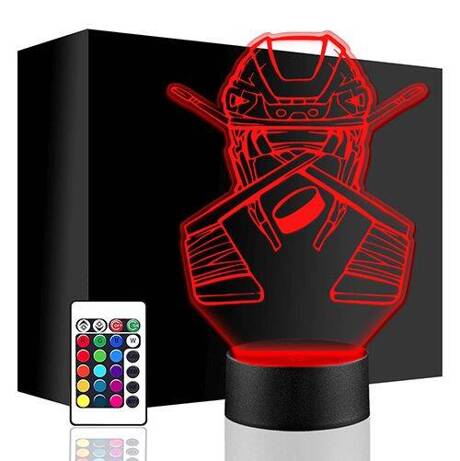 LAMPKA NOCNA LED HOKEJ HOKEISTA KASK 3D + PILOT prezent URODZINY statuetka