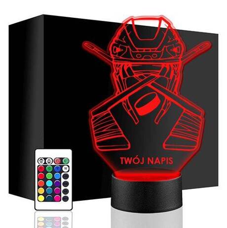 LAMPKA NOCNA LED HOKEJ HOKEISTA KASK 3D + PILOT prezent URODZINY statuetka