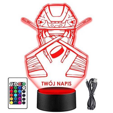 LAMPKA NOCNA LED HOKEJ HOKEISTA KASK 3D + PILOT prezent URODZINY statuetka