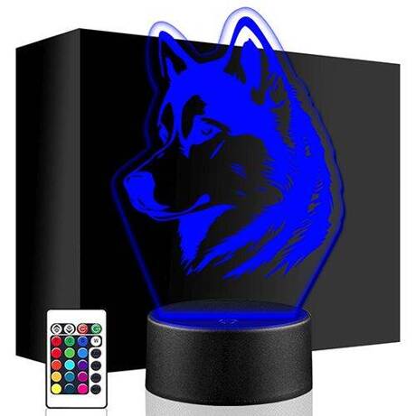 LAMPKA NOCNA LED HUSKY PIES PIESEK 3D + PILOT prezent URODZINY statuetka