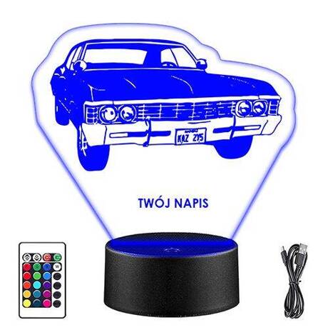 LAMPKA NOCNA LED IMPALA AUTO AUTKO 3D + PILOT prezent URODZINY statuetka