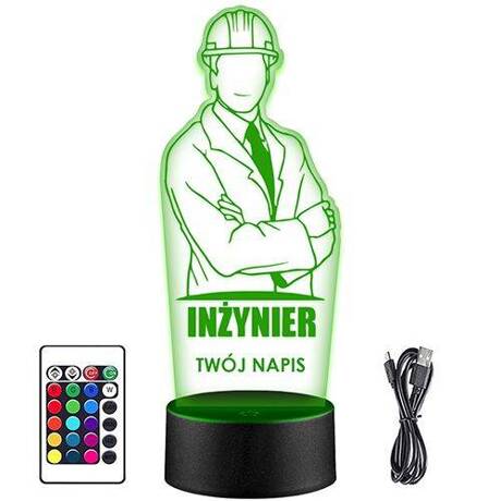 LAMPKA NOCNA LED INŻYNIER INŻYNIERA 3D + PILOT prezent URODZINY statuetka