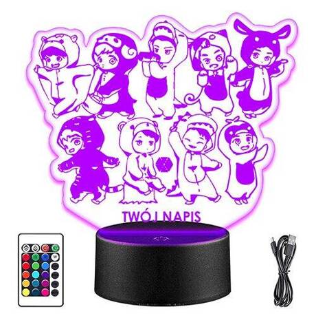 LAMPKA NOCNA LED K POP CHIBI 3D + PILOT prezent URODZINY statuetka