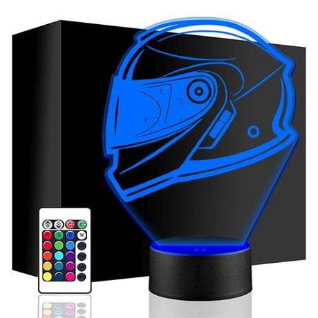 LAMPKA NOCNA LED KASK MOTOCYKLISTA 3D + PILOT prezent URODZINY statuetka