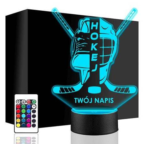 LAMPKA NOCNA LED KIJ HOKEJ KASK 3D + PILOT prezent URODZINY statuetka