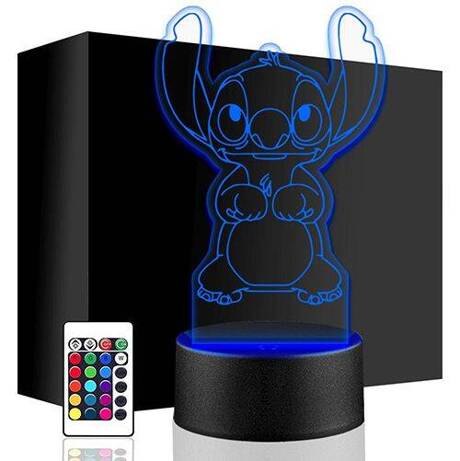 LAMPKA NOCNA LED LILO I STICH 3D + PILOT prezent URODZINY statuetka