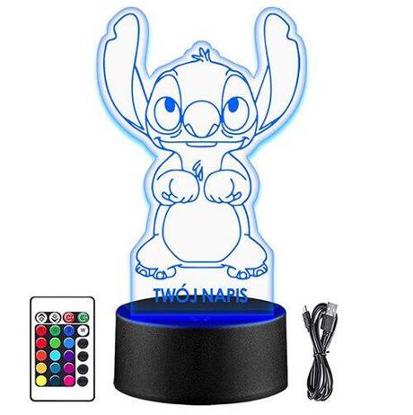 LAMPKA NOCNA LED LILO I STICH 3D + PILOT prezent URODZINY statuetka