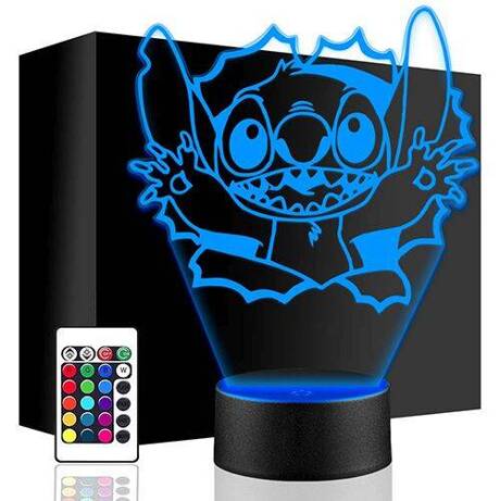 LAMPKA NOCNA LED LILO I STICH STITCH 3D + PILOT prezent URODZINY statuetka