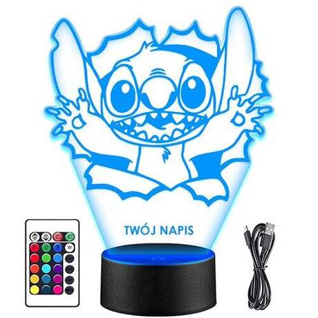 LAMPKA NOCNA LED LILO I STICH STITCH 3D + PILOT prezent URODZINY statuetka