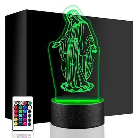 LAMPKA NOCNA LED MARYJA MATKA BOSKA 3D + PILOT prezent URODZINY statuetka