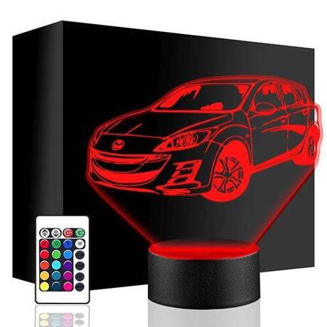 LAMPKA NOCNA LED MAZDA 3 AUTO AUTKO 3D + PILOT prezent URODZINY statuetka