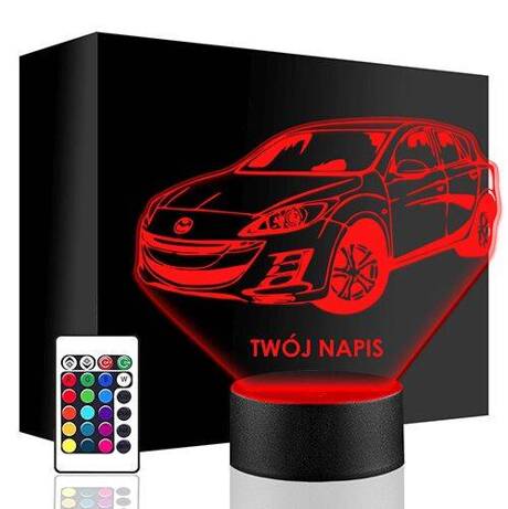 LAMPKA NOCNA LED MAZDA 3 AUTO AUTKO 3D + PILOT prezent URODZINY statuetka