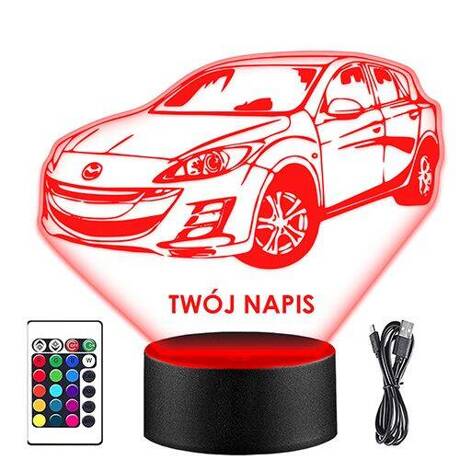 LAMPKA NOCNA LED MAZDA 3 AUTO AUTKO 3D + PILOT prezent URODZINY statuetka