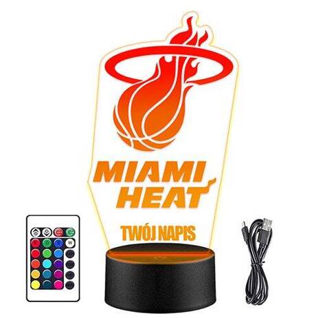 LAMPKA NOCNA LED MIAMI HEAT NBA KOSZ 3D + PILOT prezent URODZINY statuetka