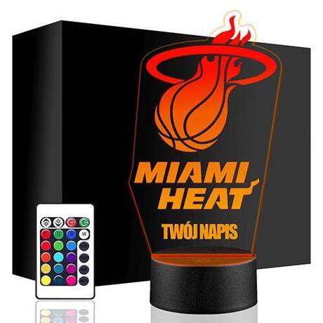 LAMPKA NOCNA LED MIAMI HEAT NBA KOSZ 3D + PILOT prezent URODZINY statuetka