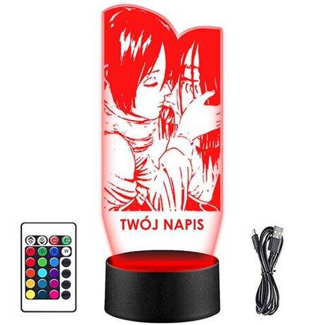 LAMPKA NOCNA LED MIKASA I EREN ANIME 3D + PILOT prezent URODZINY statuetka