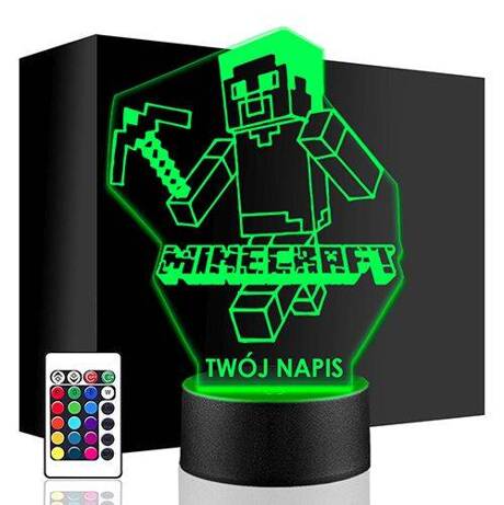 LAMPKA NOCNA LED MINECRAFT GRA 3D + PILOT prezent URODZINY statuetka