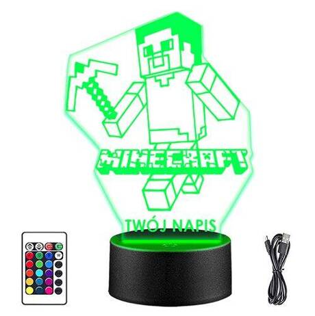 LAMPKA NOCNA LED MINECRAFT GRA 3D + PILOT prezent URODZINY statuetka