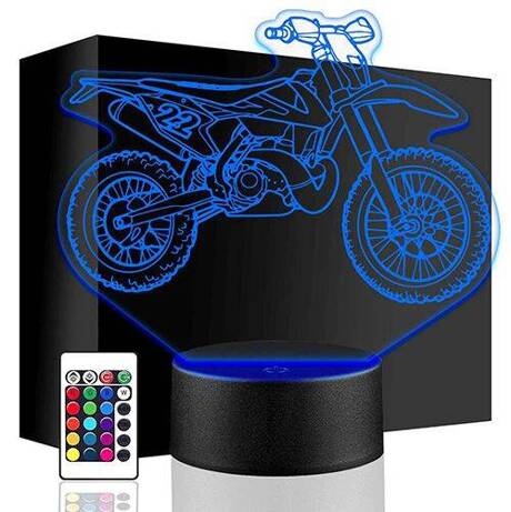 LAMPKA NOCNA LED MOTOCROSS MOTOR 3D + PILOT prezent URODZINY statuetka