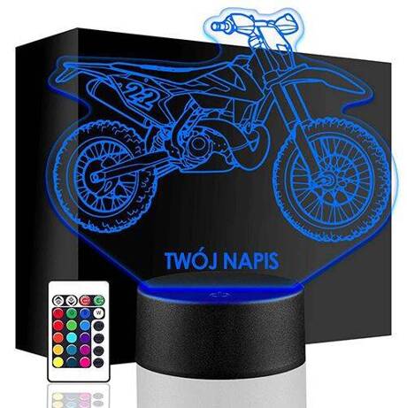 LAMPKA NOCNA LED MOTOCROSS MOTOR 3D + PILOT prezent URODZINY statuetka